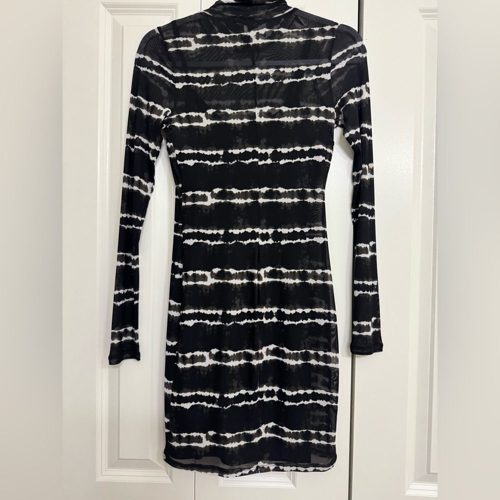 love, Fire Black and White Tie-Dye Long Sleeve Dress